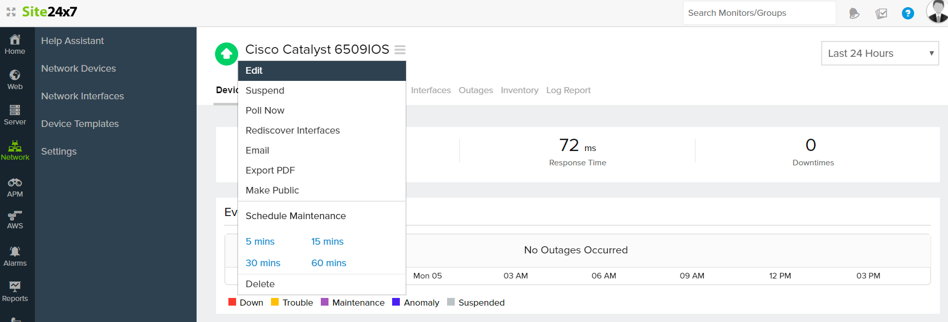 Edit network device monitor 如何在 Site24x7 中编辑网络设备监视器