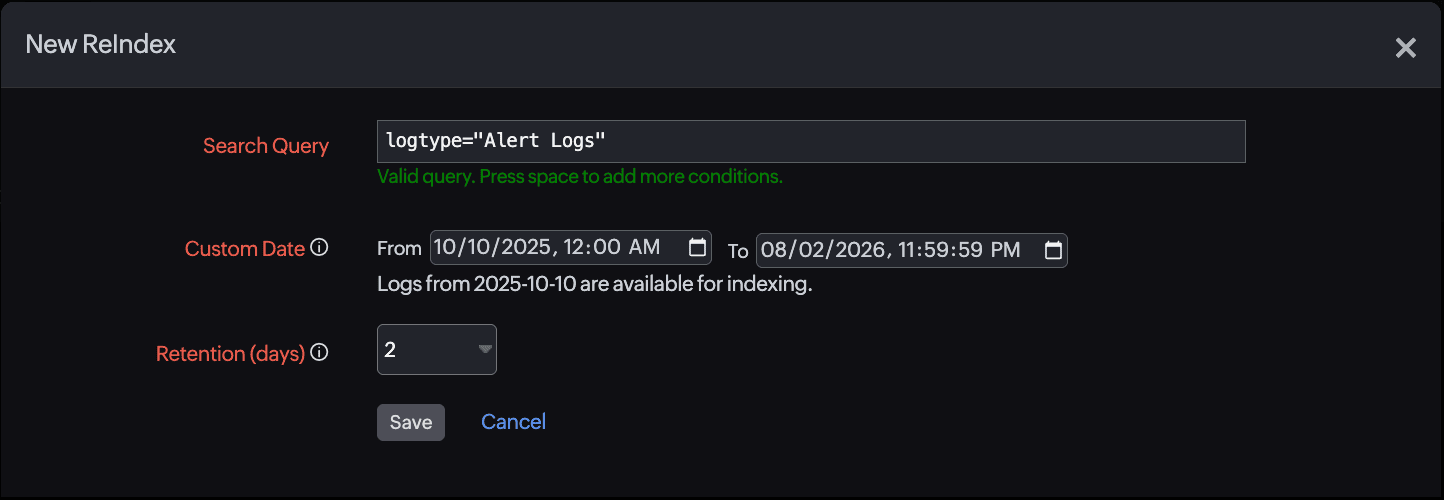 New reindex logs 新建重新索引日志
