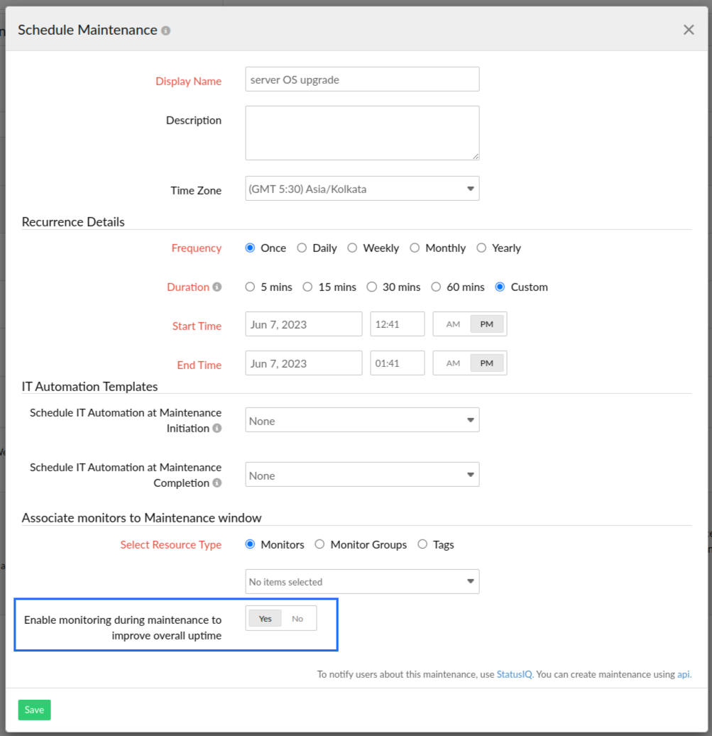 enable monitoring during maintenance 在维护期间启用监控