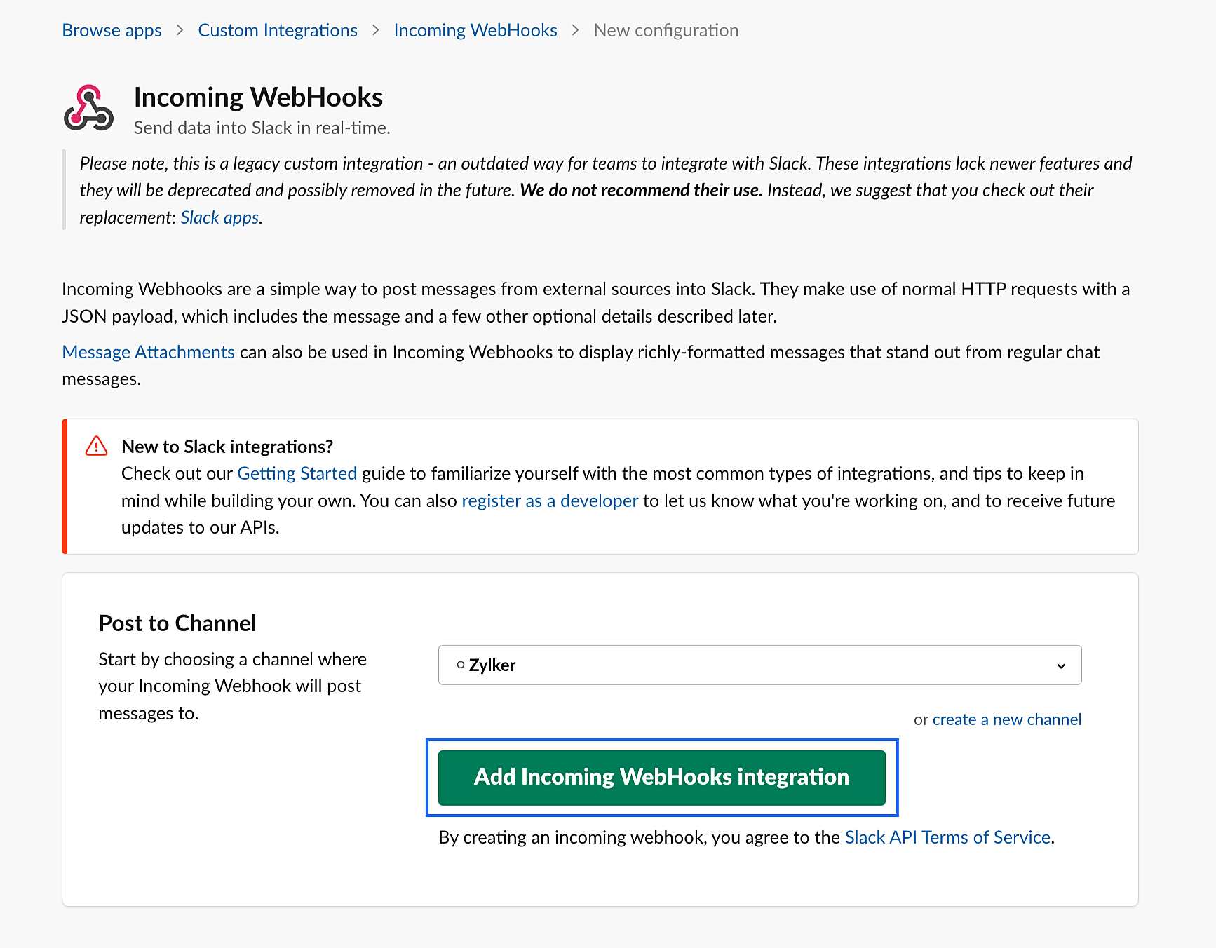 添加传入 Webhooks 集成