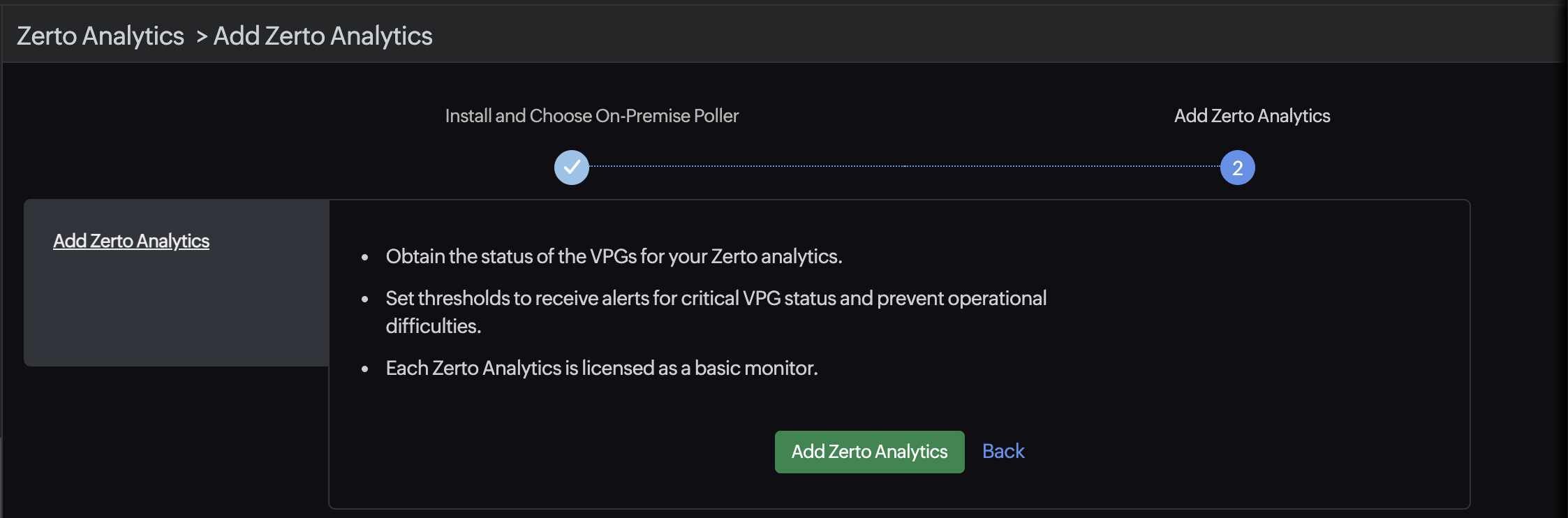 添加 Zerto Analytics 按钮