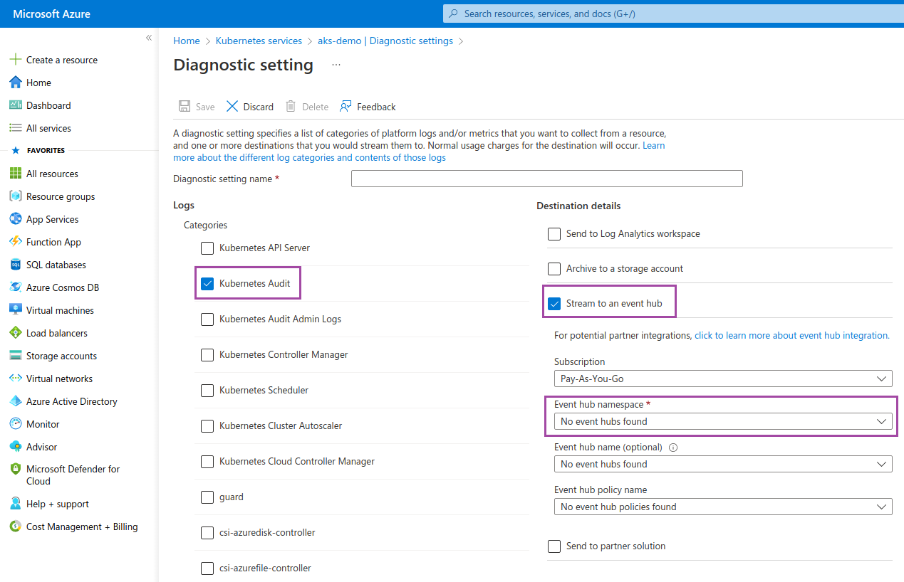 aks-diagnostic-setting Azure 诊断设置