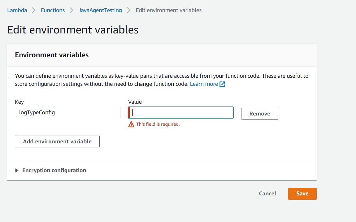 Add environment variables for AWS Lambda functions.