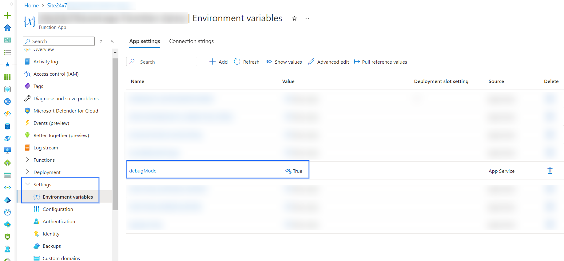 Azure 日志调试模式