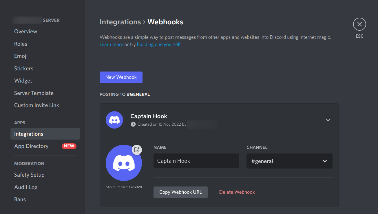 discord-webhooks generate hook url in discord