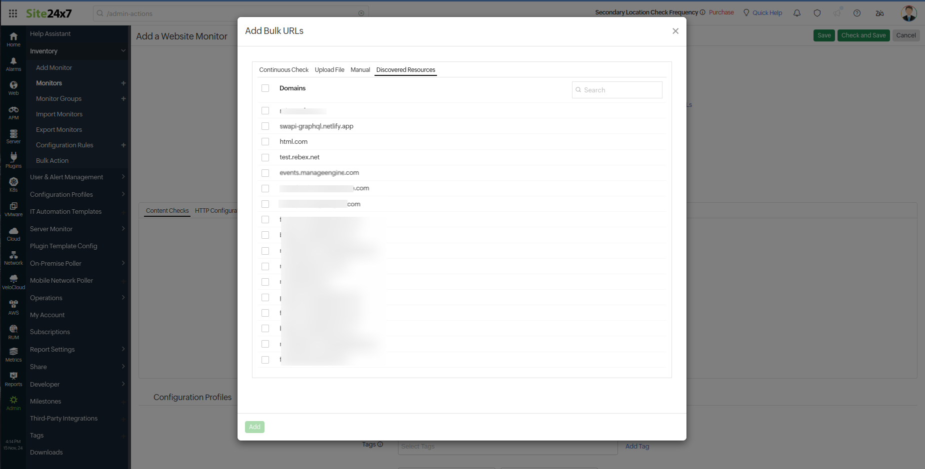 Add Bulk URL - Discovered Resource page 批量添加 URL - 已发现资源页面