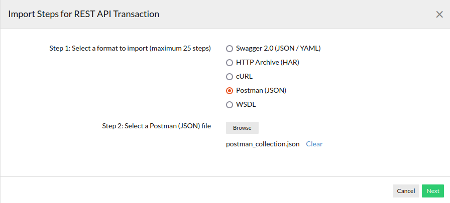使用 Postman JSON 导入 REST API 事务步骤
