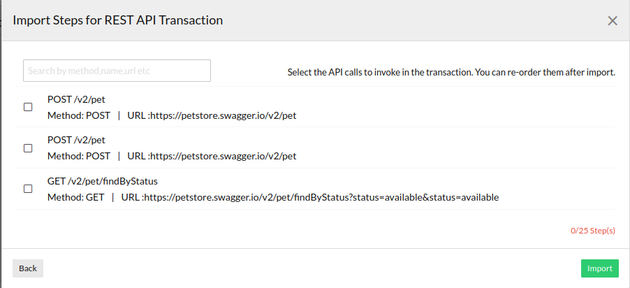 使用 cURL 导入 REST API 事务步骤