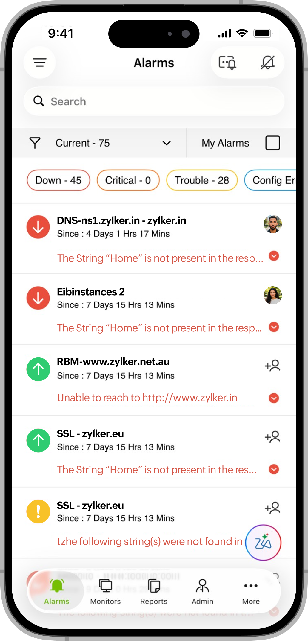 Zia iOS Alarms Zia iOS 告警