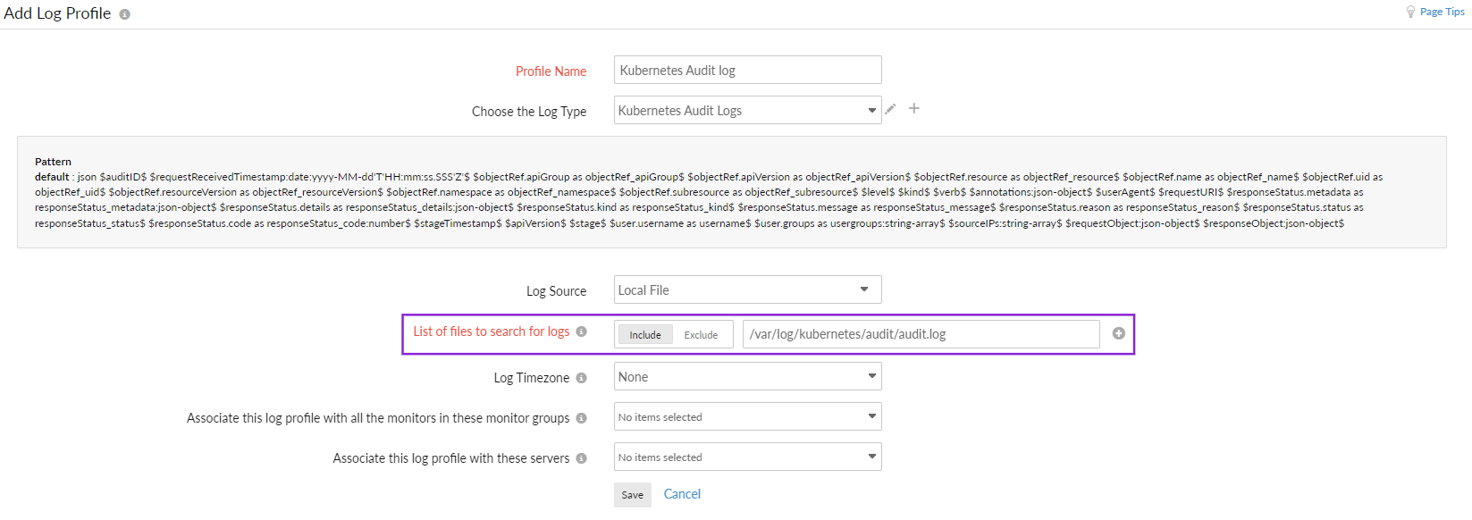 kube-audit-log-profile 日志配置文件
