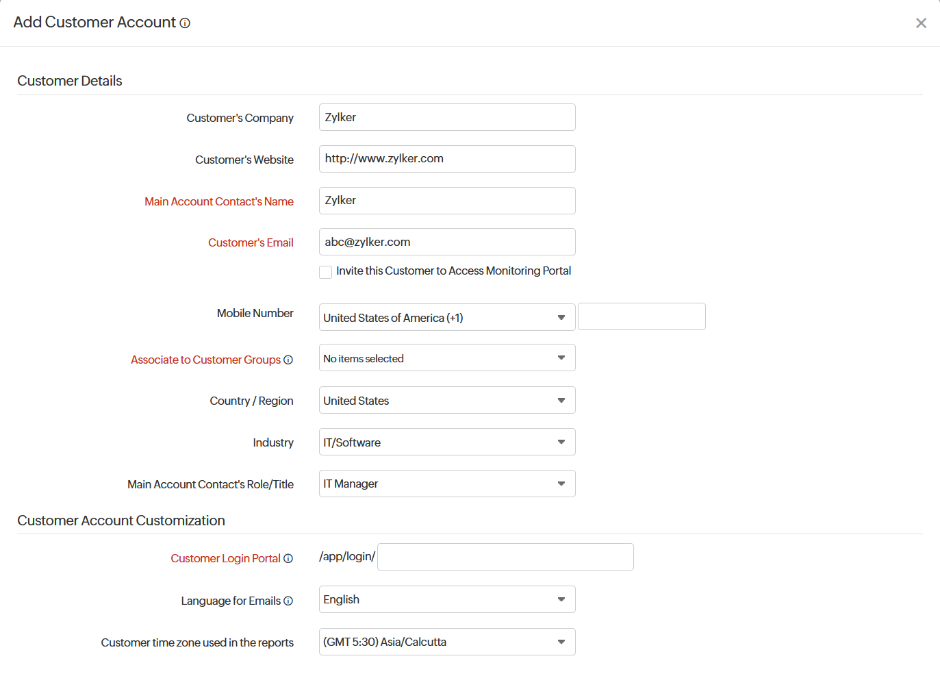 Add Customer Account 添加客户账户