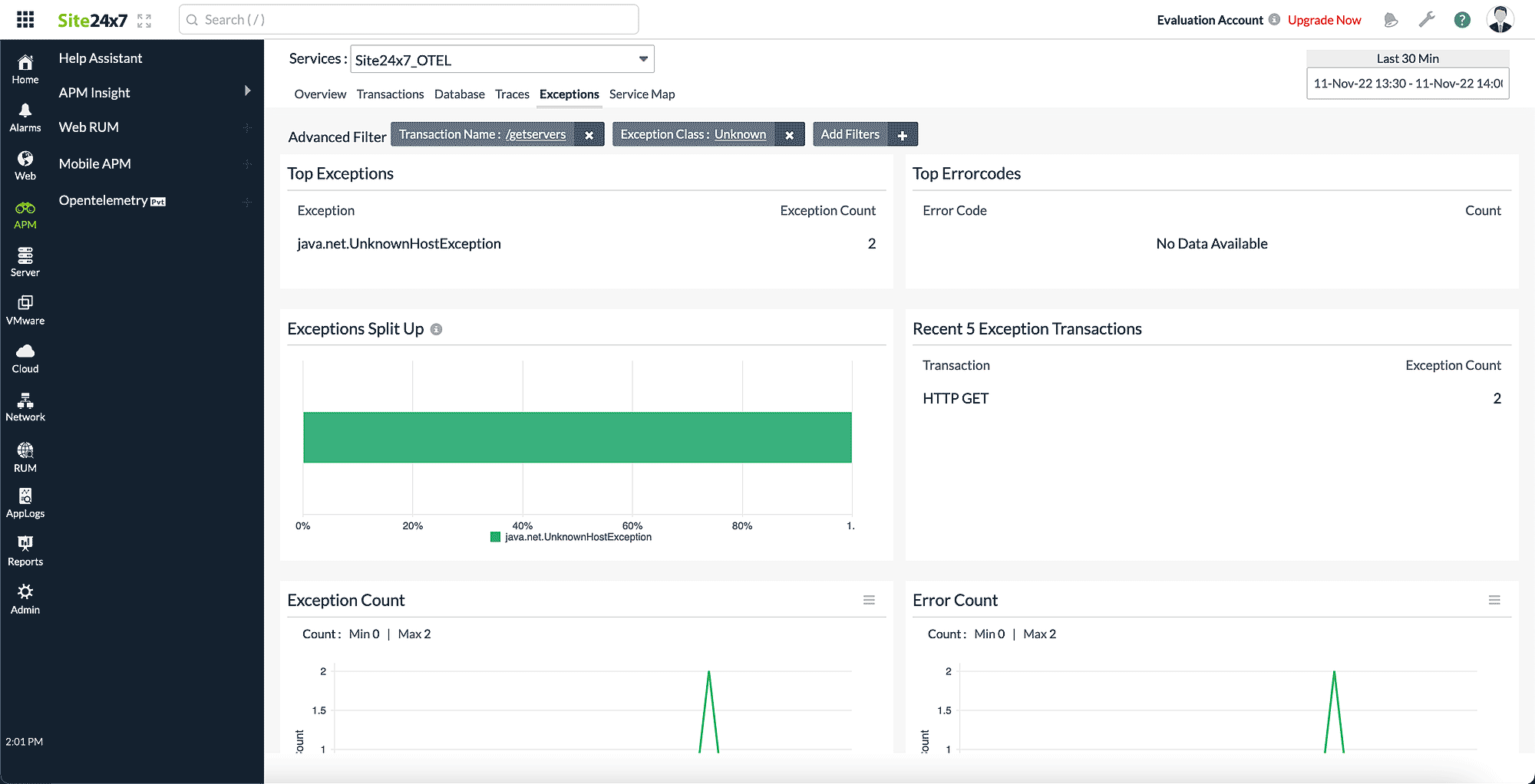 otel-exceptions-adv-filter OpenTelemetry 异常选项卡中的高级筛选选项