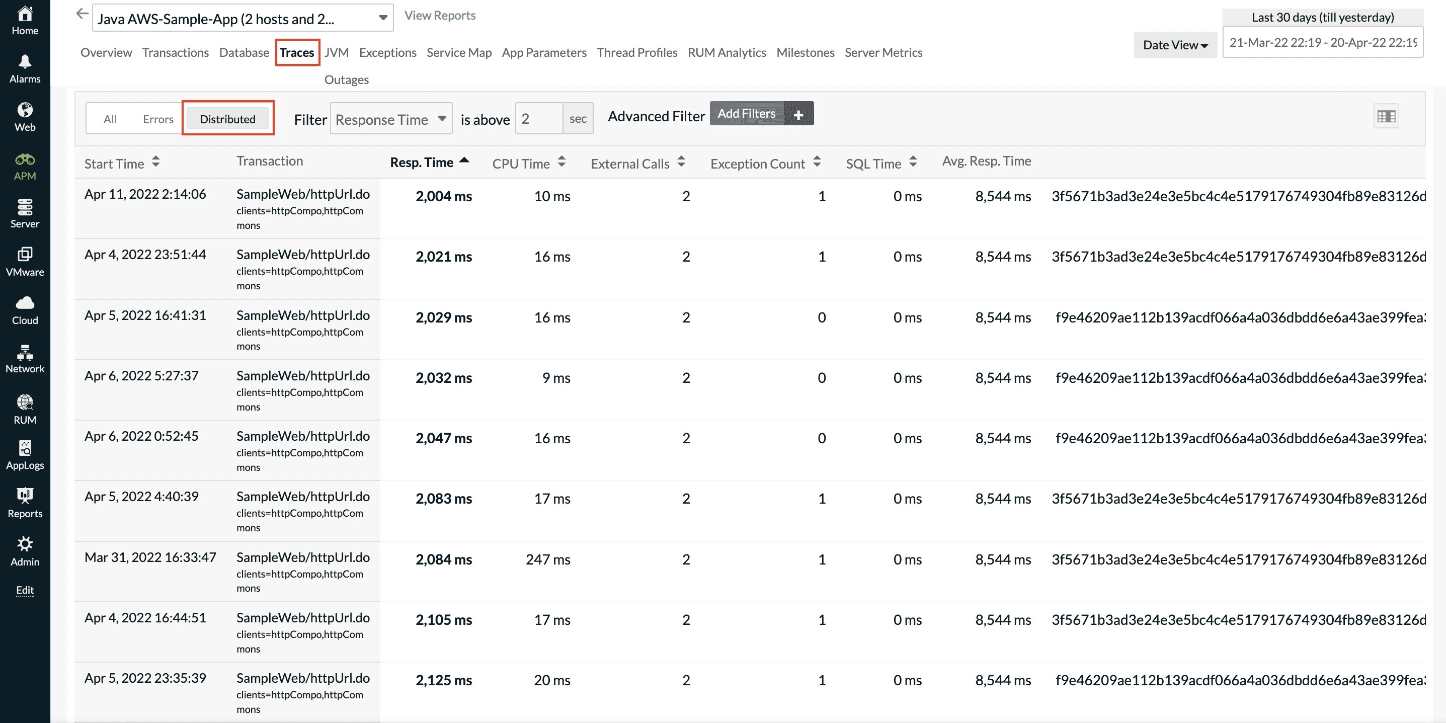 apm-distributed-traces-list 分布式追踪列表
