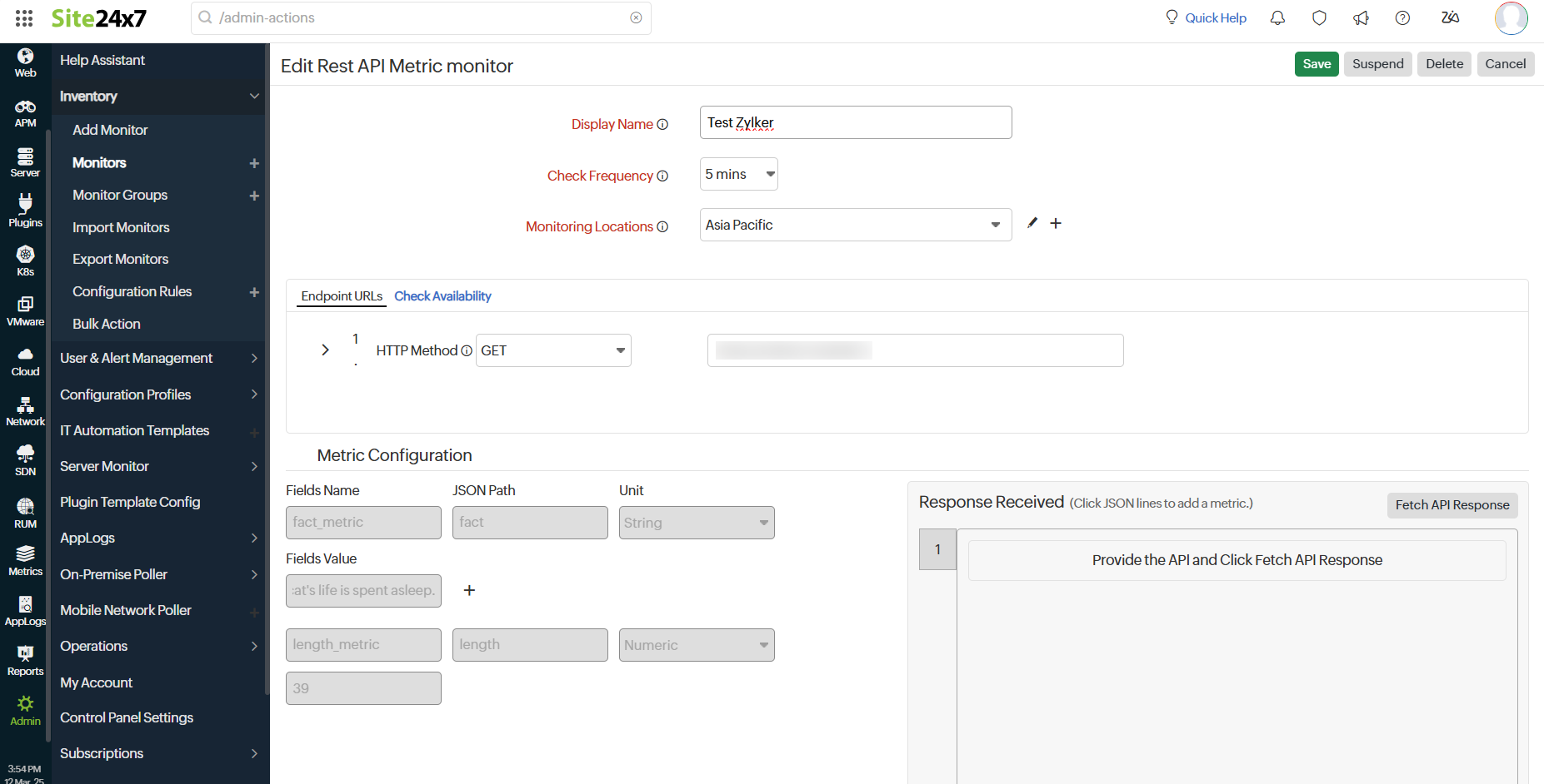 Edit REST API Metric Monitor 编辑 REST API Metric 监视器