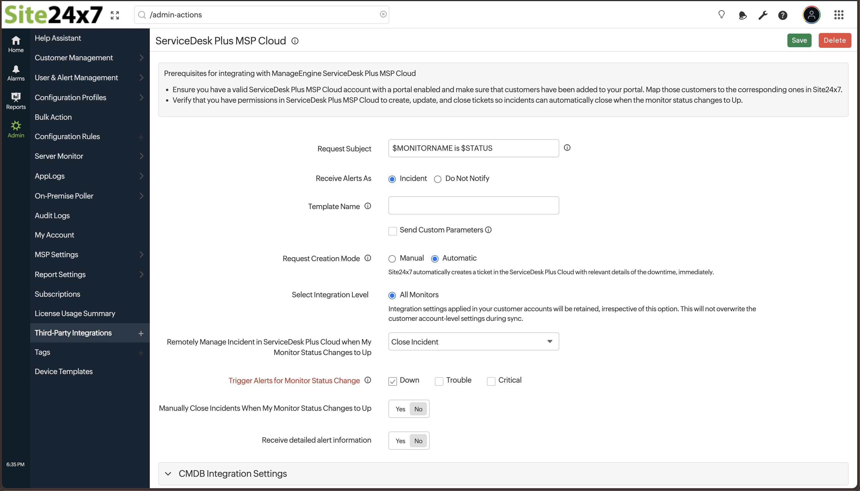 SDP MSP Cloud add integration SDP MSP Cloud 添加集成