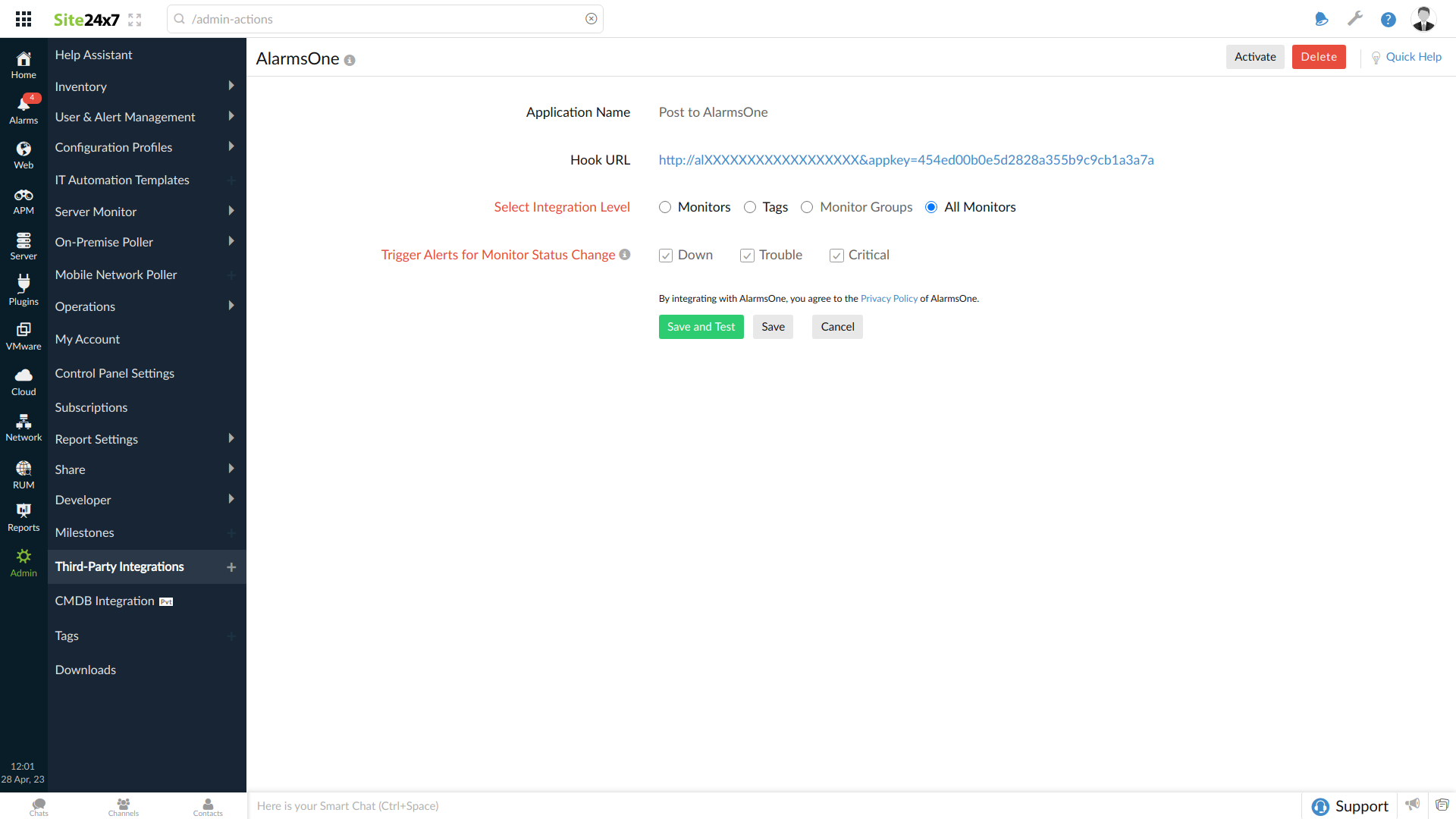 site24x7-alarmsone Site24x7-Alarmsone integration