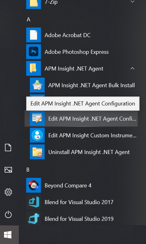 start 开始菜单和编辑 APM Insight .NET Agent 配置工具