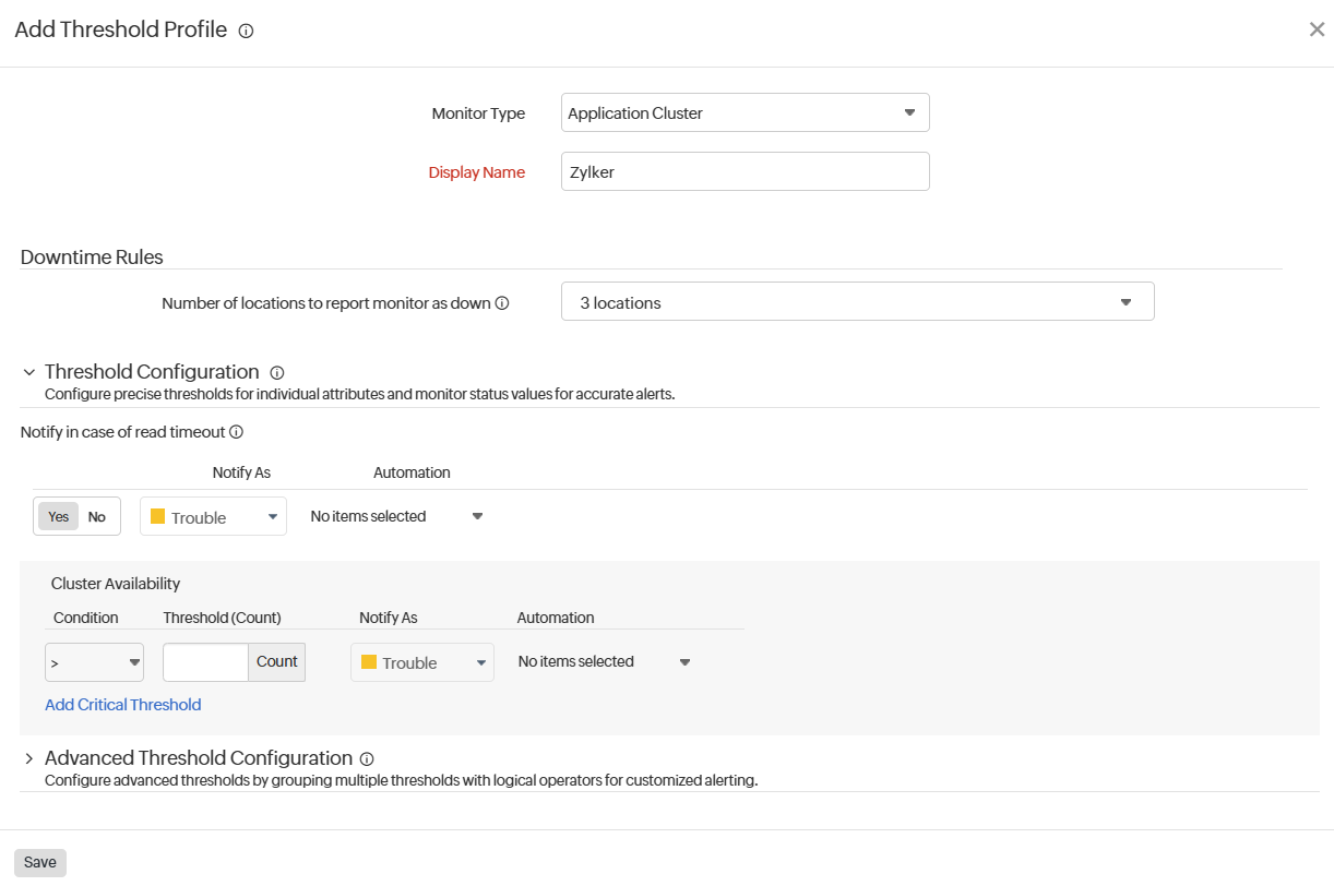 Application Cluster 的阈值配置