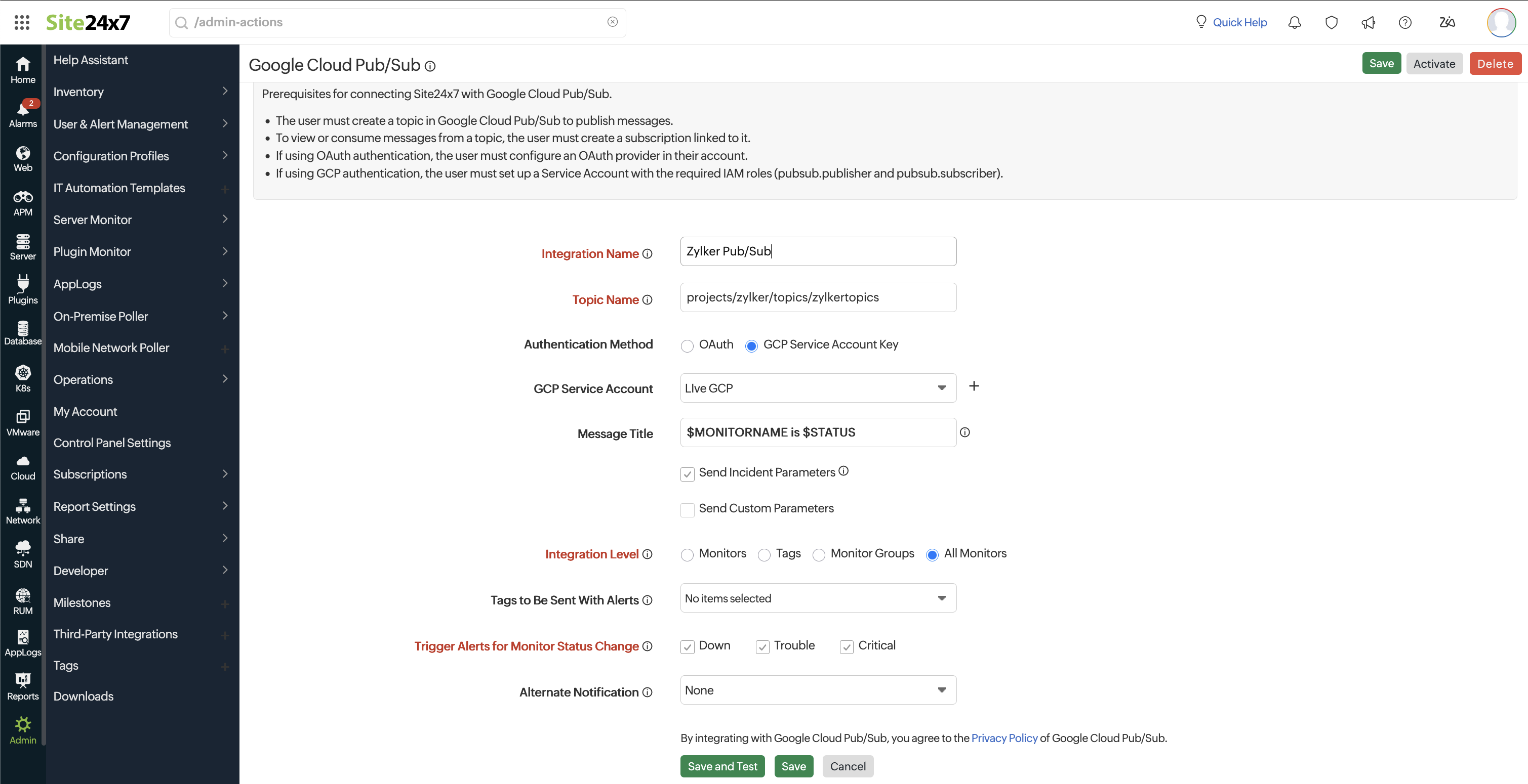 Google Cloud Pub/Sub integration page Google Cloud Pub/Sub integration page