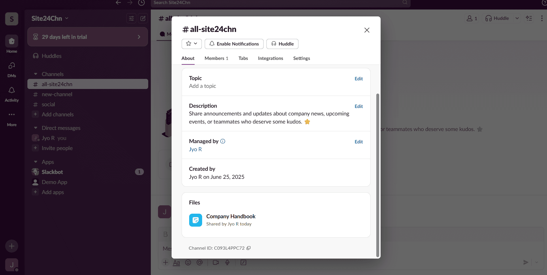 Slack 频道 ID Slack 频道 ID