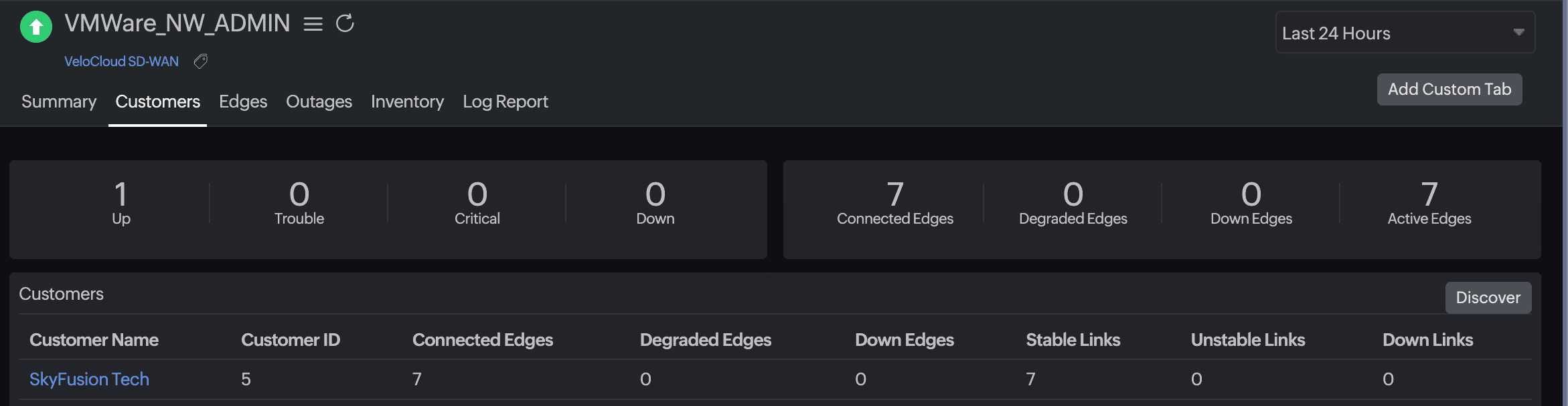 VMware VeloCloud SD-WAN 客户选项卡