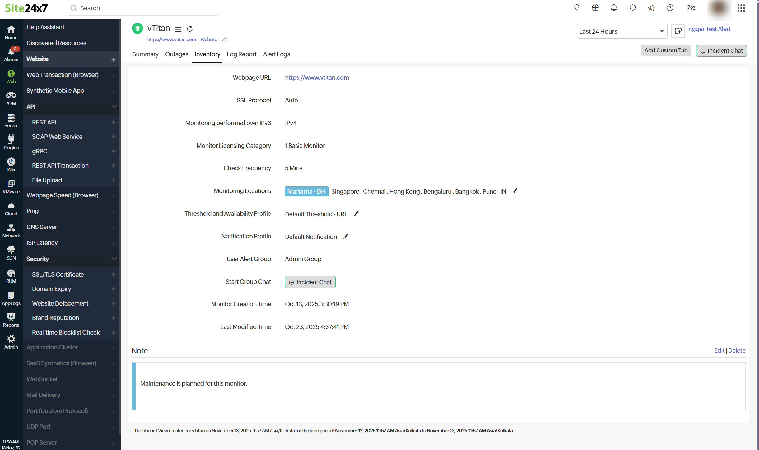 Inventory and notes for website monitor 网站监视器的清单与备注